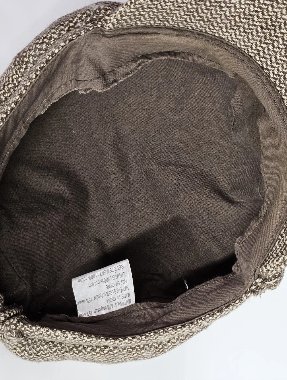🛑SOLD🛑 Newsboy Cap 23-24" Tweed Baker Boy Brown Cream Gold Wool Fisherman - Picture 7 of 8